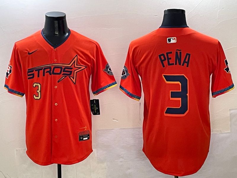 Men Houston Astros #3 Pena Orange Five generation Joint Name Nike 2025 MLB Jersey style 3->houston astros->MLB Jersey